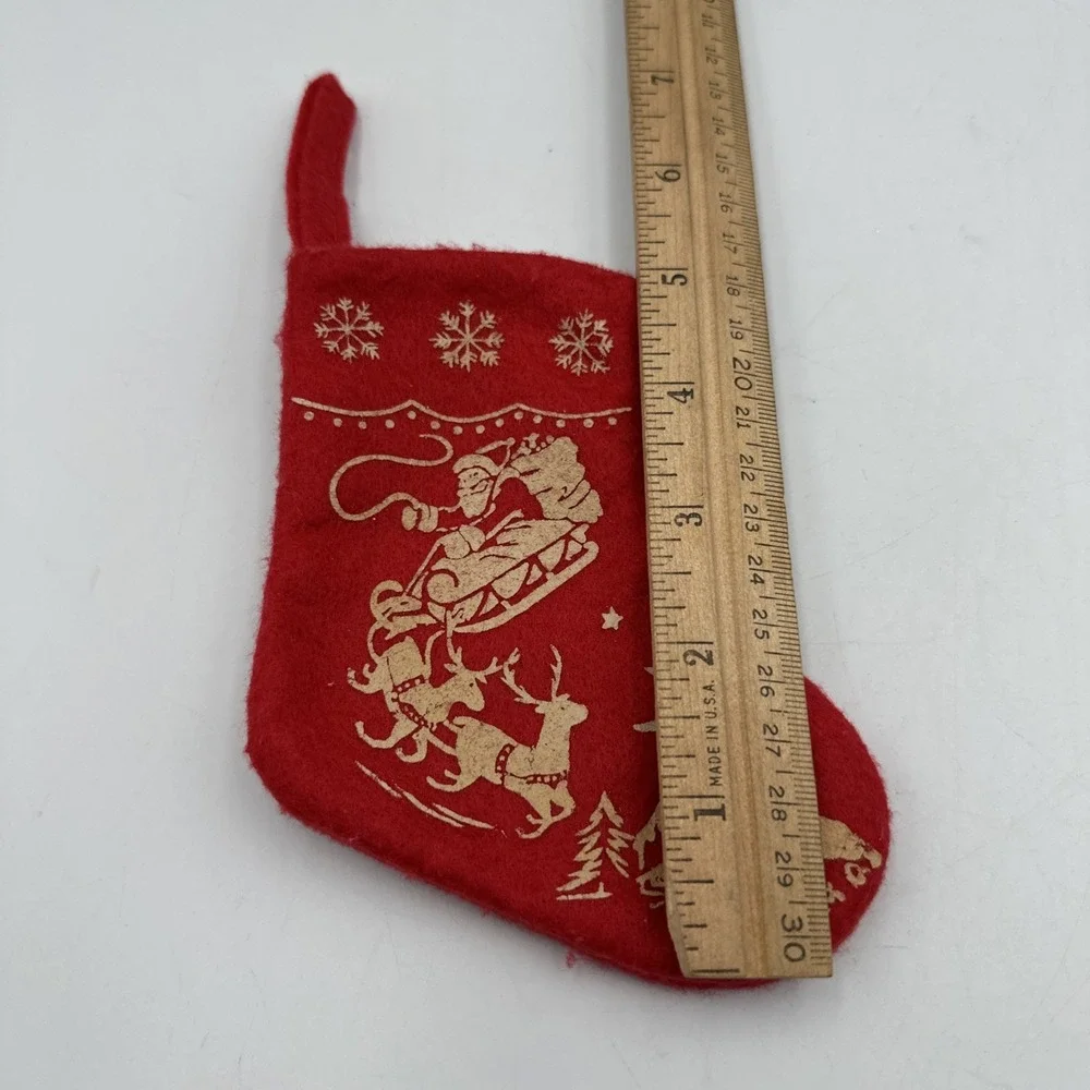 Vtg Style Red‎ Christmas stocking Small Santa Reindeer House Cracker Barrel 5